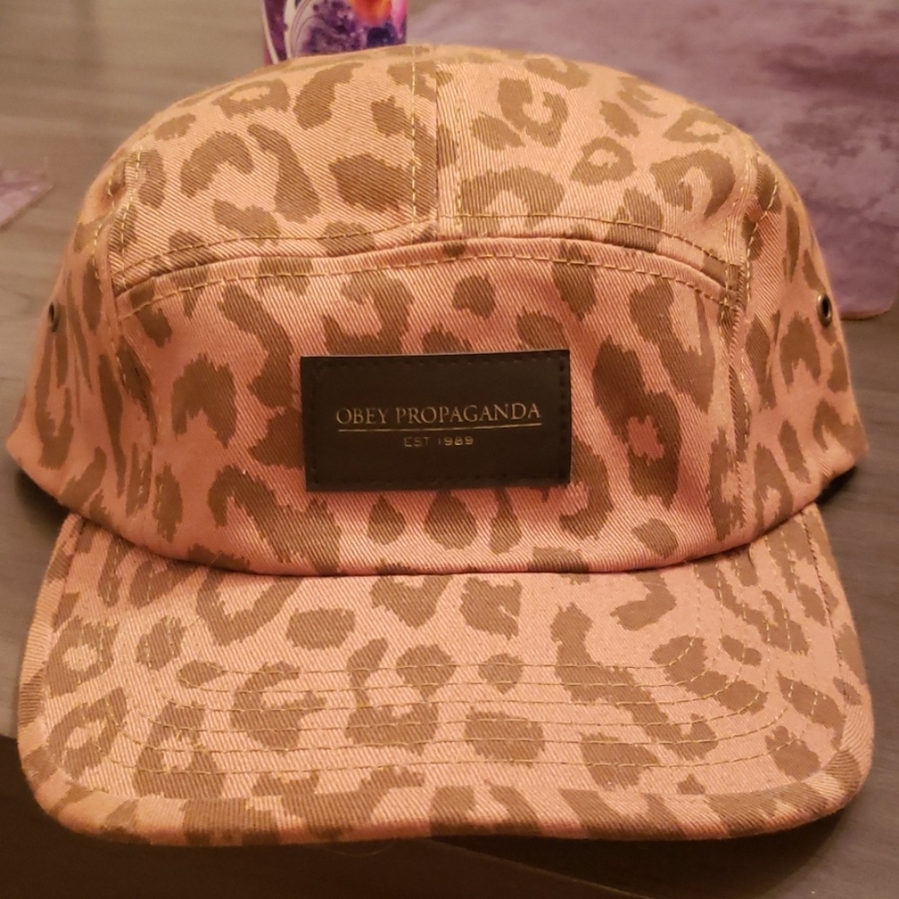 Obey leopard print 5 panel hat.